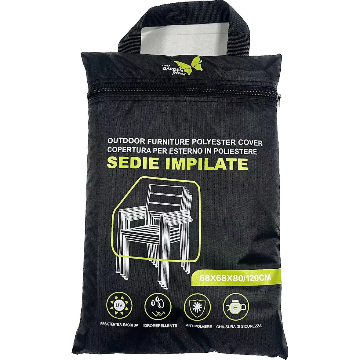 Garden Friend Copertura Sedie impilate Poliestere 68x68x80/120h cm Resistente ad acqua polvere raggi UV Nero