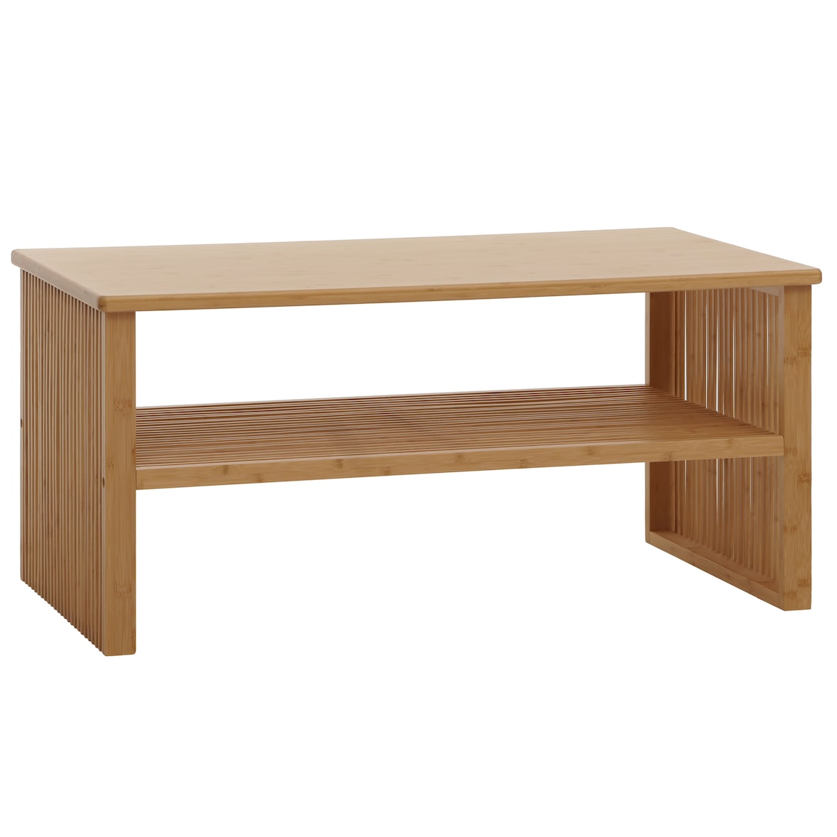 Bambus Couchtisch HWC-N80, Wohnzimmertisch Tisch Sofatisch Beistelltisch,  Ablagefach FSC-zertifiziert 46x97x55cm | METRO