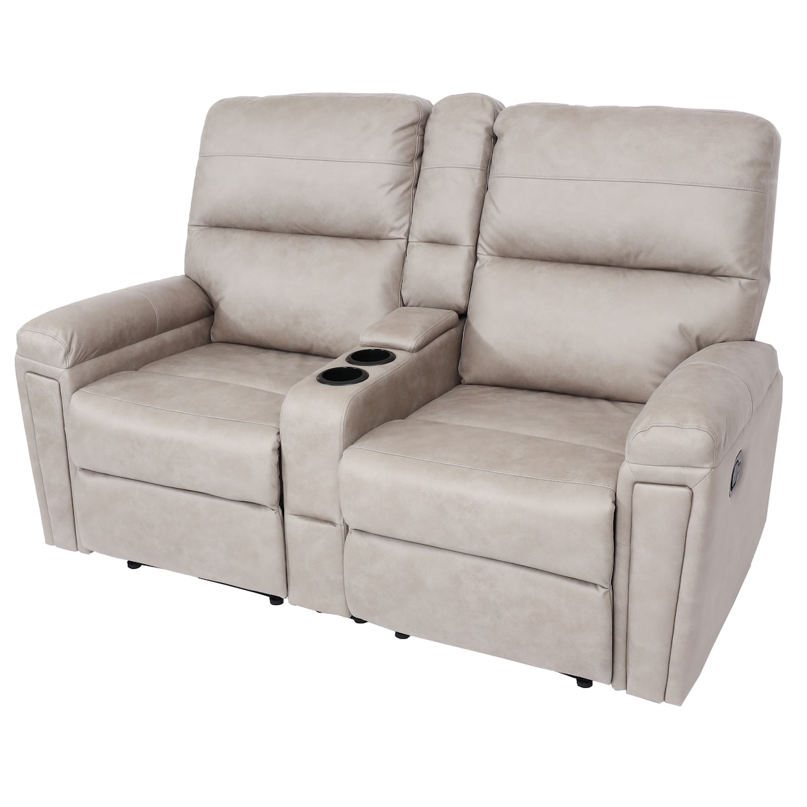 2er Kinosessel HWC-K17, Relaxsessel Fernsehsessel Sofa, Nosagfederung Getränkehalter Fach ~ Stoff/Textil hellgrau