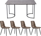 thumbnail of Essgruppe 140x80x75, Esstisch mit 4 Samt Stühlen Grau, MDF Tischplatte mit Marmor-Muster und robustem Metallgestell