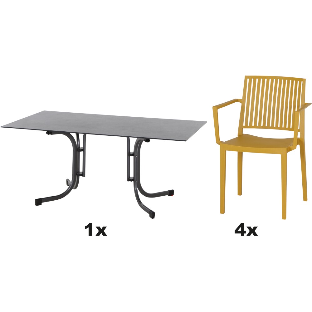 SIENA GARDEN Urban Lights Set 5teilig Lane Sessel gastrotauglich mustard mit Tisch Sola 160x90