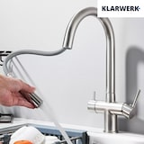 thumbnail of Jana | Grifo extraíble de 3 vías premium plata cepillada | de ósmosis de acero inoxidable para cocina | 360 grados con filtro 3 conexiones arco alto |