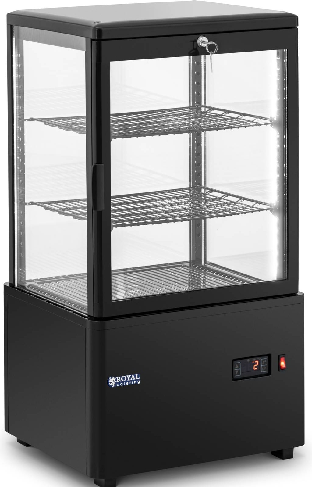 Royal Catering Kühlvitrine - 58 L -  - 3 Ebenen - schwarz - abschließbar