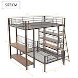 thumbnail of Hoch-Tief-Etagenbett Metallbett Loftbett mit Regalen & Ablagen, flexibles 2-in-1 Design, stabiler Lattenrost, Schwarz 140x200 cm