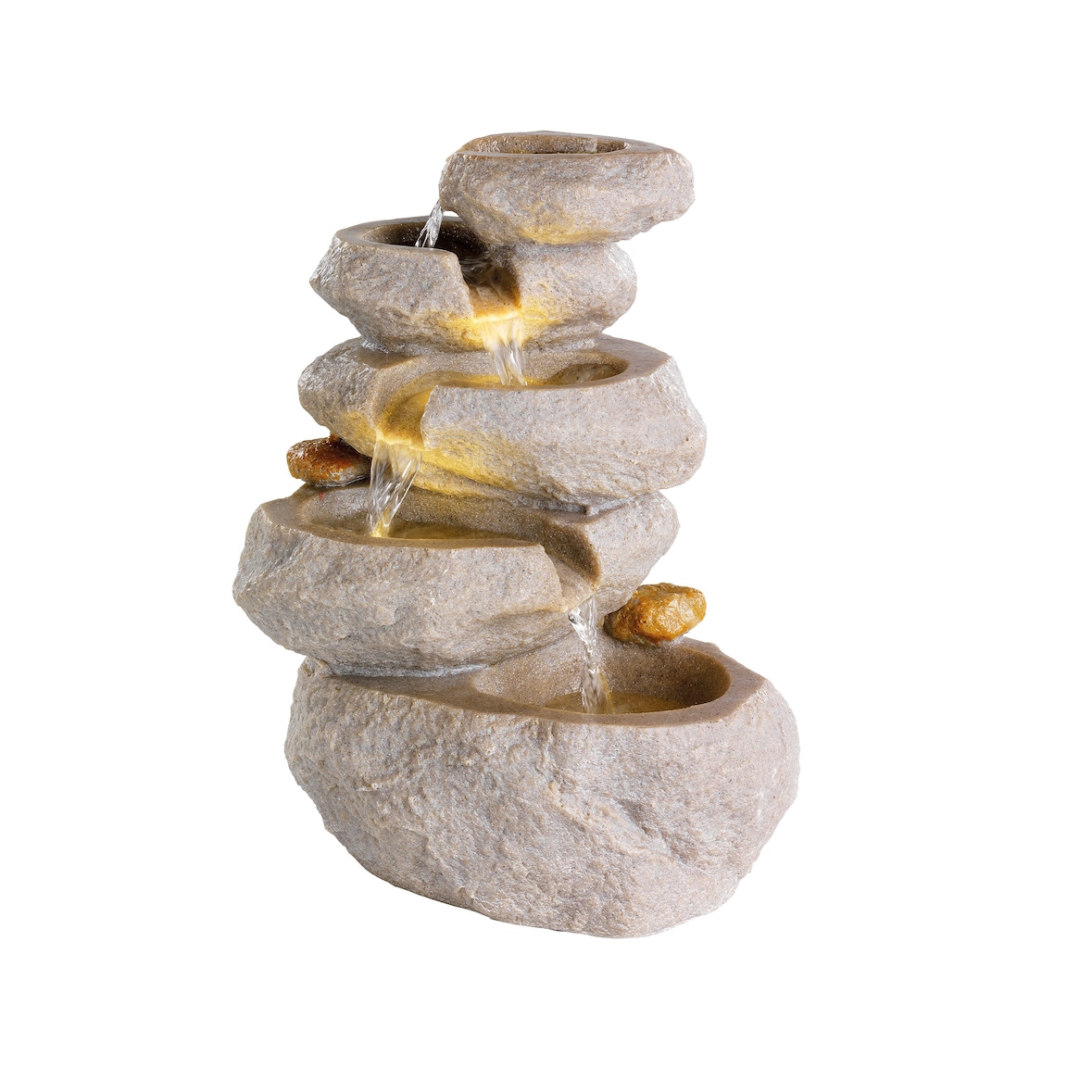 Felswasserfall Springbrunnen Keramik LED Beleuchtung 35cm Brunnen & Wasserspiel Innen & Außen Fontäne Gartenbrunnen Wasserbrunnen Wasserfall Garten