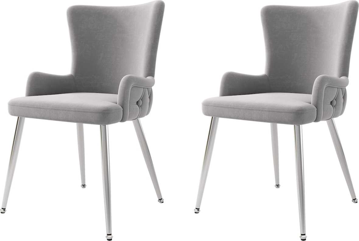 Esszimmerstuhl 85x47x49 cm 2er Set Samt Grau+Silber mit Metallbeinen rutschhemmend, moderne Loungesessel für Esszimmer und Wohnbereich