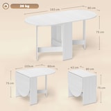 thumbnail of Mesa de Cozinha Dobrável Mesa de Jantar Dobrável Ovalada com Laterais Abatíveis Estilo Moderno 163x80x75 cm Branco