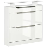 thumbnail of Mueble Zapatero de 2 Puertas Zapatero Estrecho para 16 Pares de Zapatos con Cajón Estante y Encimera de Vidrio para Pasillo Entrada 89x23x96 cm Blanco