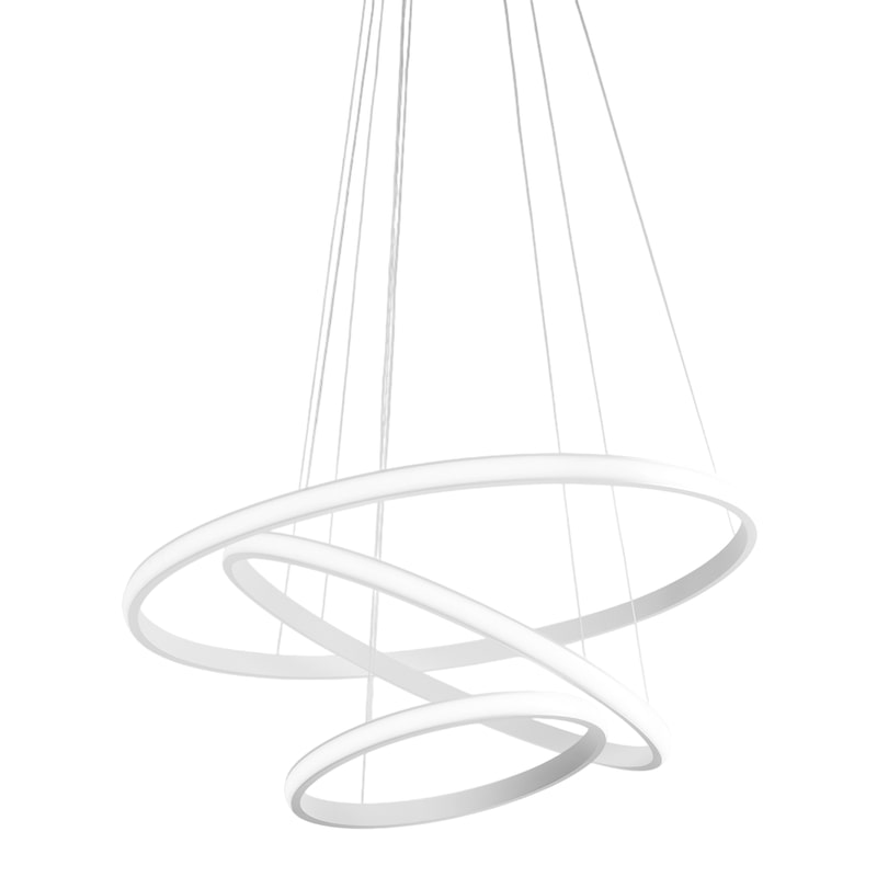 Iole S3 60W dimmbarer LED-Kronleuchter - Moderne Aufhängung mit 3 Ringen aus weißem Aluminium, warmes Licht 3000 K, 3000 lm, elegantes Design