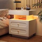 thumbnail of Nachttisch mit LED-Beleuchtung 50x40x60 Schlafzimmer Schubladen Offenes Fach Modern Kompakt Spanplatte Weiß