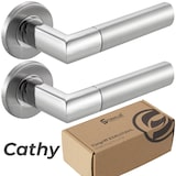 thumbnail of Türbeschlag Edelstahl Drückergarnitur CATHY Eingangstür Türgriff oval PZ - Profilzylinder Edelstahl