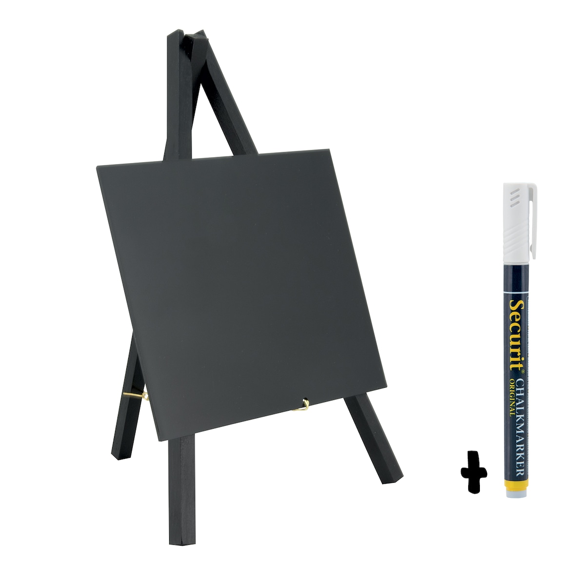 Securit® Mini Ardoise de table sur chevalet - Bois finition noir laqué - Feutre-craie inclus