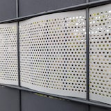 thumbnail of zaun|zu® Sichtschutzstreifen Gelocht Quadrat Muster für Doppelstabmatten Steingrau 50m