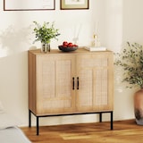 thumbnail of COSTWAY Sideboard mit 2 Rattantüren, Boho Holzküchenschrank, Buffetschrank mit 3-Wege verstellbarem Regal und Metallbeinen