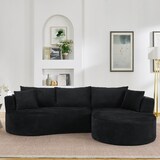 thumbnail of 3-Sitzer Sofa mit rechter Chaiselongue Schwarz 76×264×168 cm Kordstoff mit Getränkehaltern Kissen Kompressionssofa vakuumverpackt