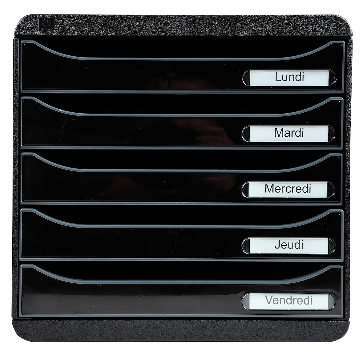 EXACOMPTA Cassettiera Big-Box Plus 3097214D, 5 cassetti, box polistirolo monoblocco, (PxlxAlt) 34,7x27,8x27,1 cm, gamma Glossy nero/cassetti nero