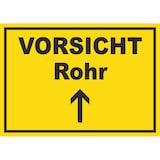 thumbnail of Vorsicht Rohr mit Richtungspfeil oben Aufkleber A2 (420x594mm)