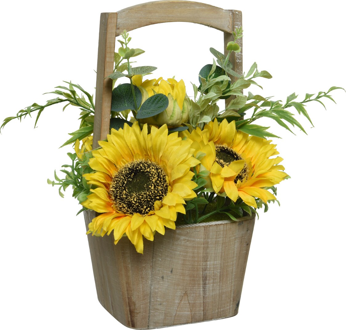 Sonnenblumen im Topf Kunstblumen Topfpflanze Dekoblumen H: 31cm gelb
