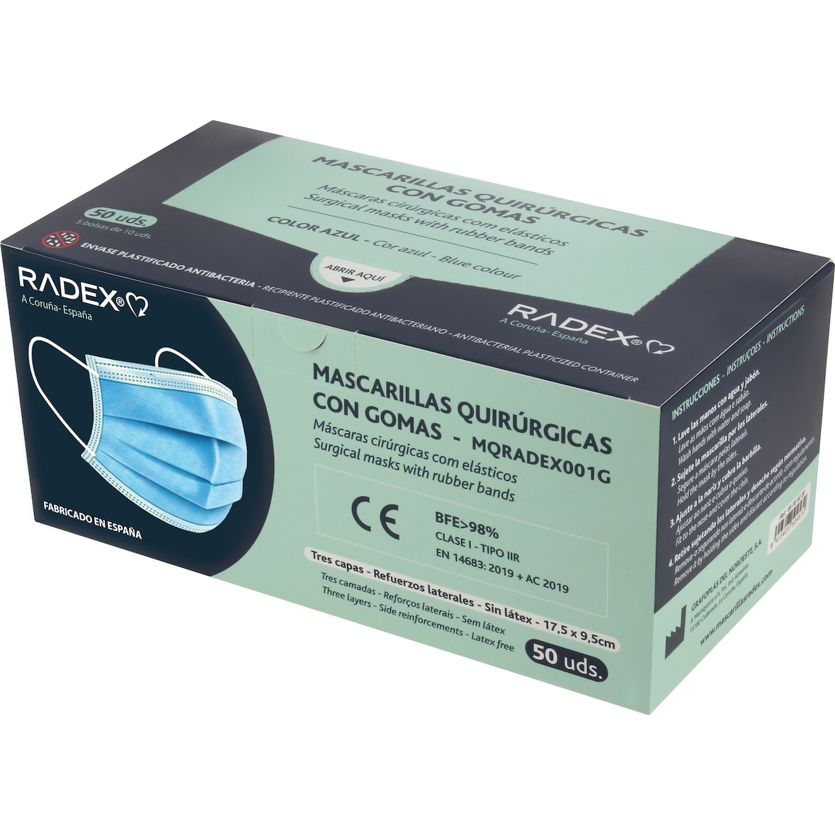 Caja 50 mascarillas quirúrgicas IIR con gomas azul