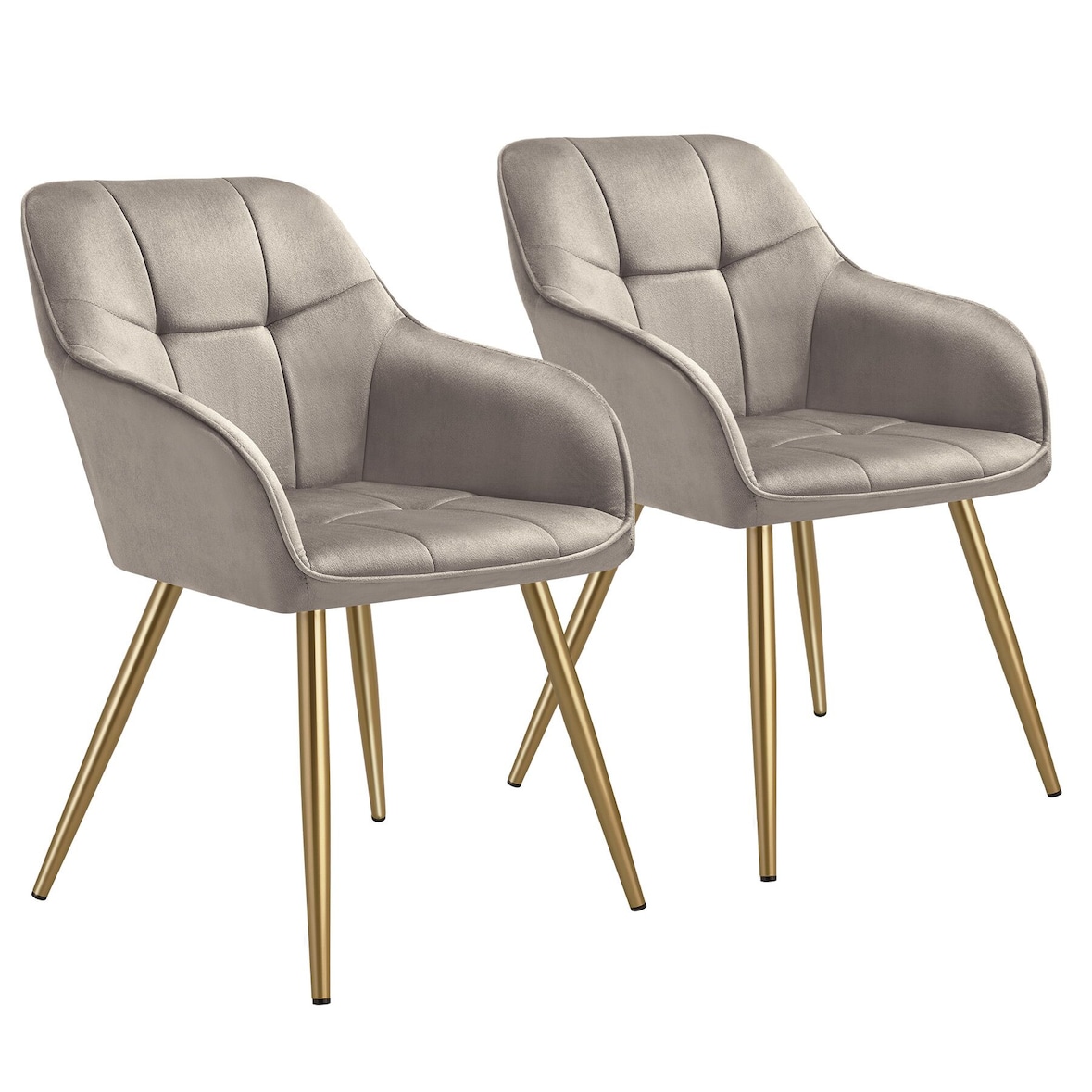 tectake Eetkamerstoel Marilyn, fluweellook, gecapitonneerd - taupe/goud, Set van 2 - 405788
