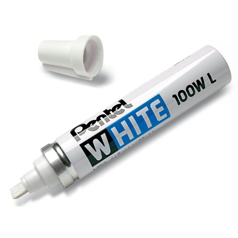 PENTEL Marqueur peinture pointe en fibre biseautée large corps métal coloris Blanc WHITE 100WL