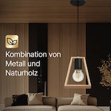 thumbnail of Hängelampe LED mit Kabel – Deckenleuchte mit schwarzer Metall-Lampenfassung und Beiger Lampenschirm aus Holz