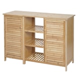 thumbnail of Mueble baño HWC-B18, estantería cajonera mueble baño estantería baño, 2 puertas bambú 87x99x33cm