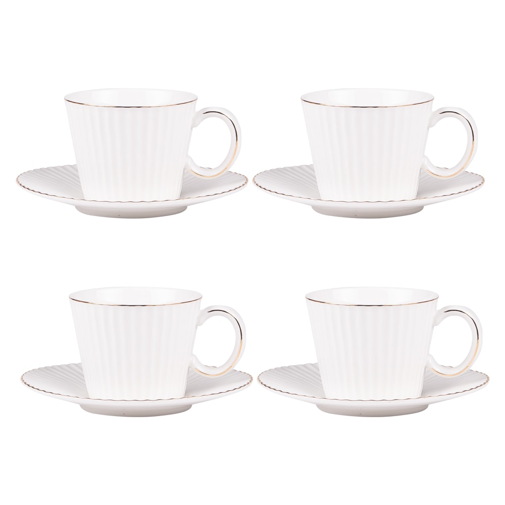 Coffret de 4 tasses à thé avec sous tasses Pure 22 cl -  Blanc Rond Porcelaine Table Passion 11.00x8.00 cm