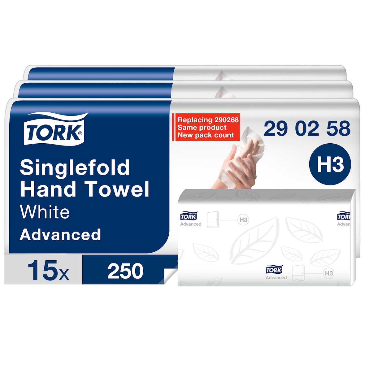Tork weiche Zickzack Papierhandtücher weiß H3, Advanced Falthandtücher für Papierhandtuchspender, 2-lagig, 15 x 250 Tücher