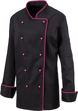 thumbnail of 219 - Damenkochjacke langarm, taillert, Fb. schwarz, mit farbiger Paspel : hot pink 65% Polyester 35%Baumwolle 220 g/m² 2XL