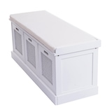 thumbnail of Banc HWC-J49, Banc de vestiaire rembourré, coussins, boîtes de rangement 47x110x40cm ~ blanc, rembourrage crème-blanc
