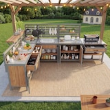 thumbnail of Merax Outdoor Küchenschrank L-Form, wetterfest, mit Spüle & Wasserhahn, Edelstahl-Arbeitsplatte, BBQ Grillstation mit Stauraum & Flaschenöffner, Grau