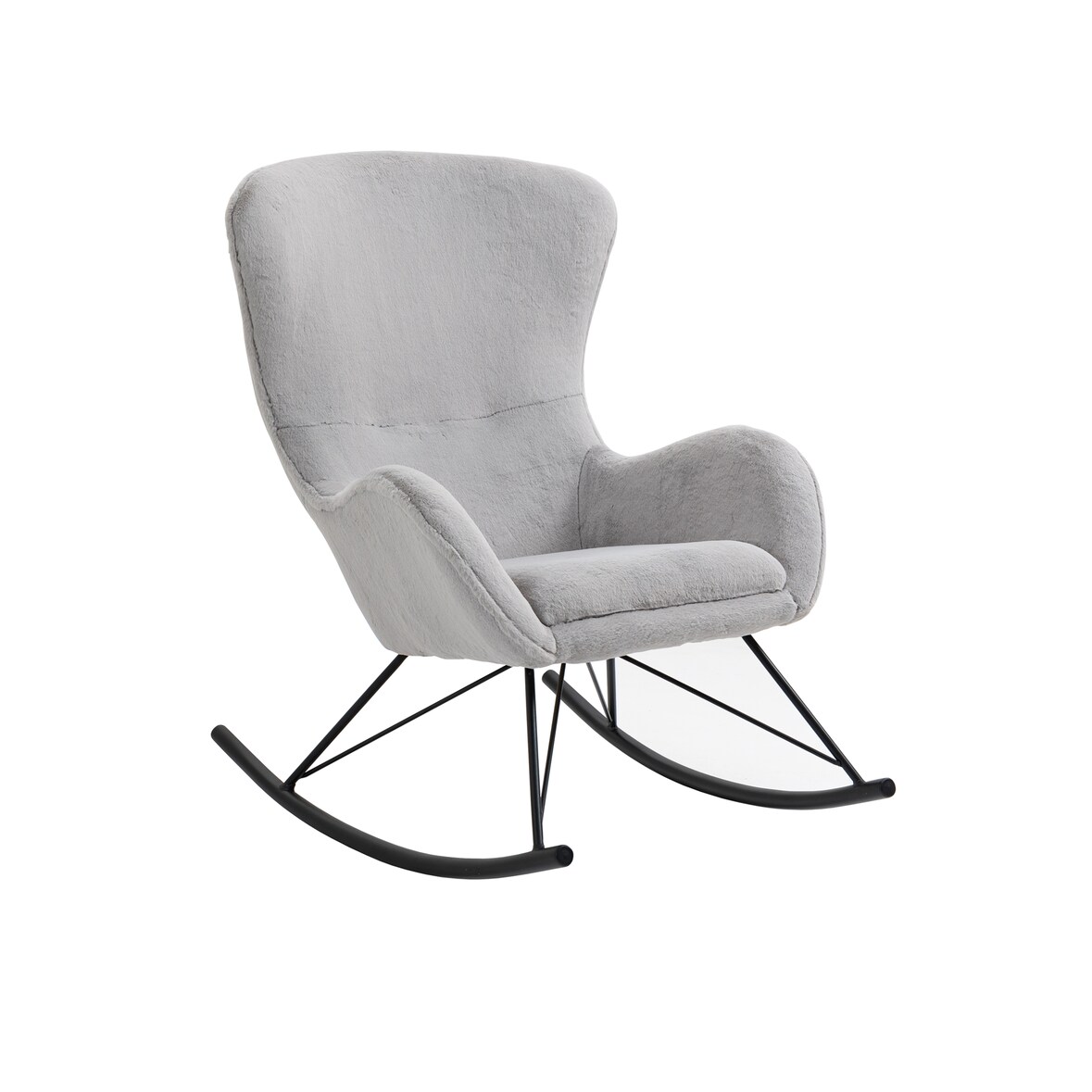 SalesFever Schaukelstuhl | Bezug Lammfelloptik | B 70 x T 94 x H 102 cm | Hellgrau