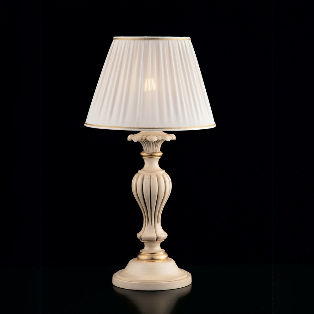 Lámpara Leonardo de madera marfil y oro, 1 luz con pantalla dm.35 H.62 Ø35 BL180-LM-AV