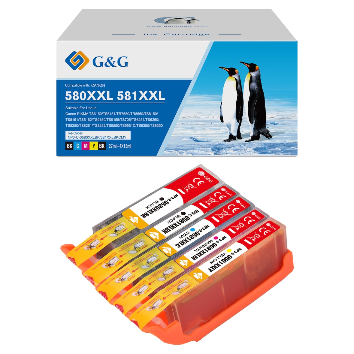 G&G Canon PGI-580/CLI-581 XL - Huismerk Inkcartridge - Multipack / Zwart / Cyaan / Magenta / Geel
