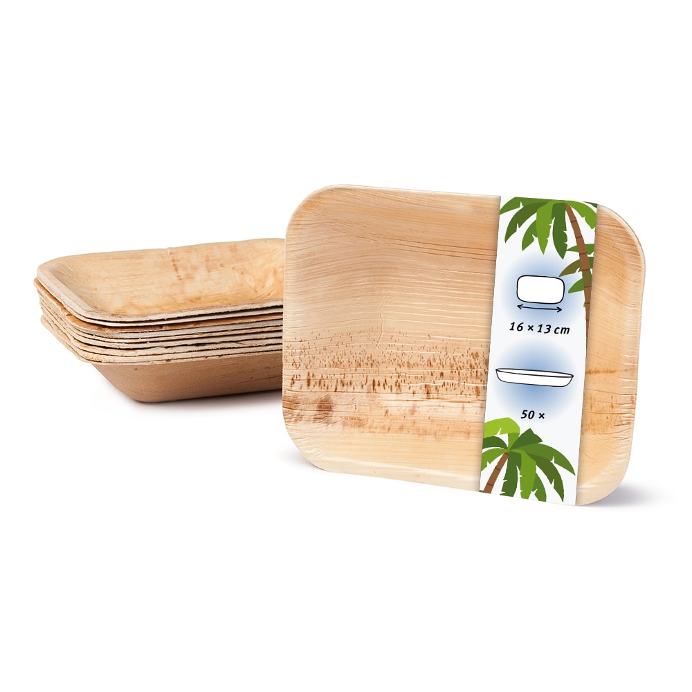 onlyleaf 50 Stück Einweggeschirr 16x13 cm, tief, Palmblatt-Teller rechteckig umweltfreundliche Einwegteller aus Palmenblättern, biologisch abbaubar