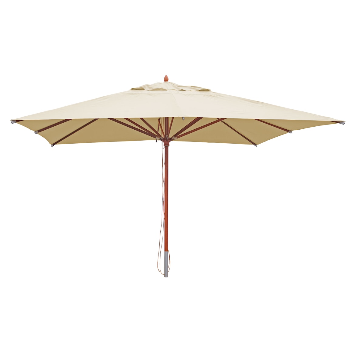 Gastronomie houten parasol HWC-C57, tuinparasol, polyester/hout 28kg, hoekige 4x4m trekkabel schokbestendig ~ crème