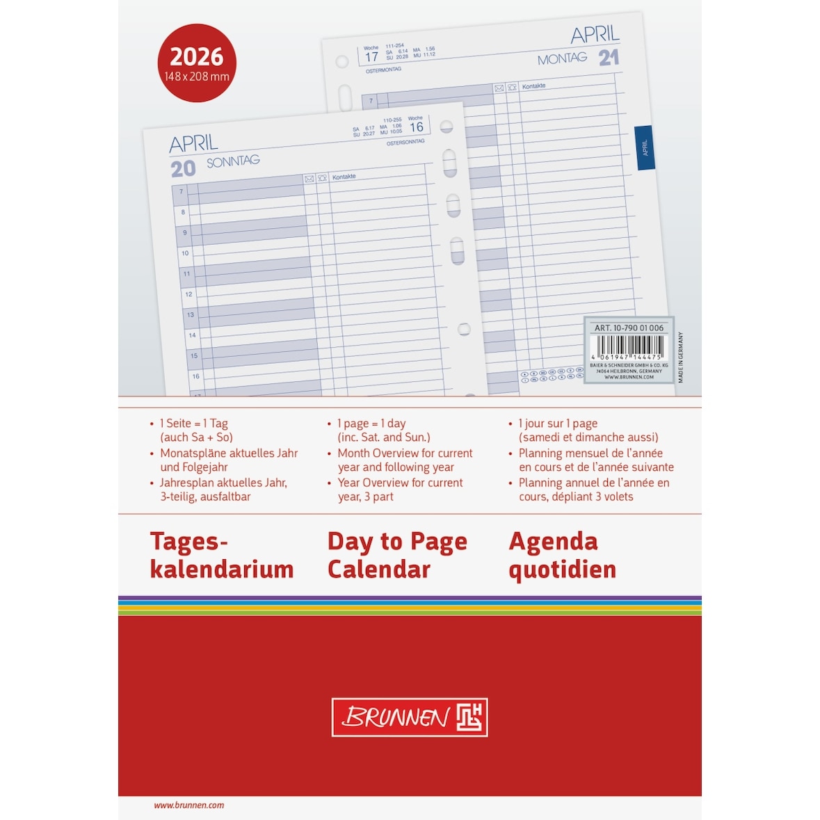 Tageskalendarium 14,8x20,8cm A5 1Tag/Seite 2026.