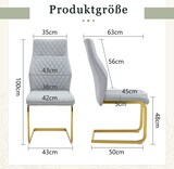 thumbnail of Esszimmerstühle 2er-Set aus Metall und PU-Leder in Hellgrau/Gold, hohe Rückenlehne, 100 cm