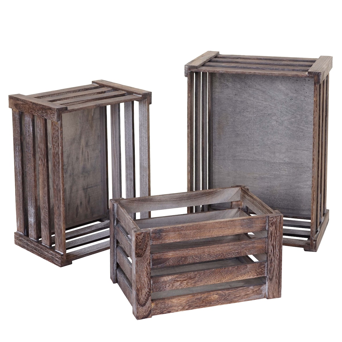 3er Set Holzkiste HWC-C56, Weinkiste Dekokiste Aufbewahrungskiste Obstkiste, Shabby-Look Vintage ~ braun, shabby