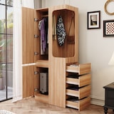 thumbnail of Kleiderschrank 70x40x170 cm Naturholz mit Tür und 4 Schubladen offenem Hängebereich und Fächern platzsparendes Design für Schlafzimmer Büro