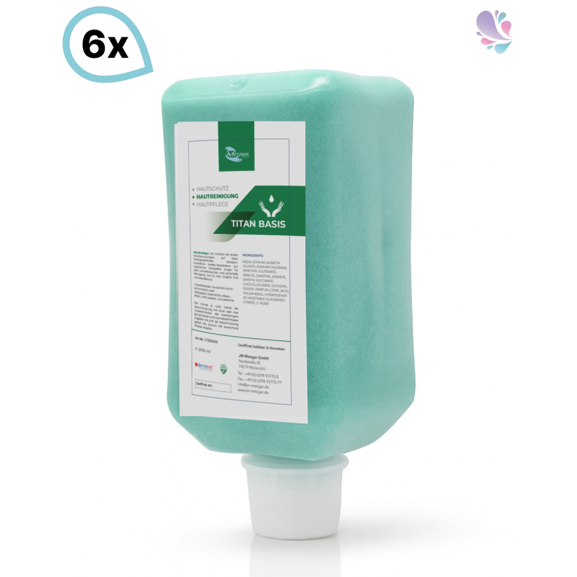 Handreinigungspaste viskose, Titan Basis SET, pH-neutral, 6x Vakuumflasche à 2.000 ml je SET
