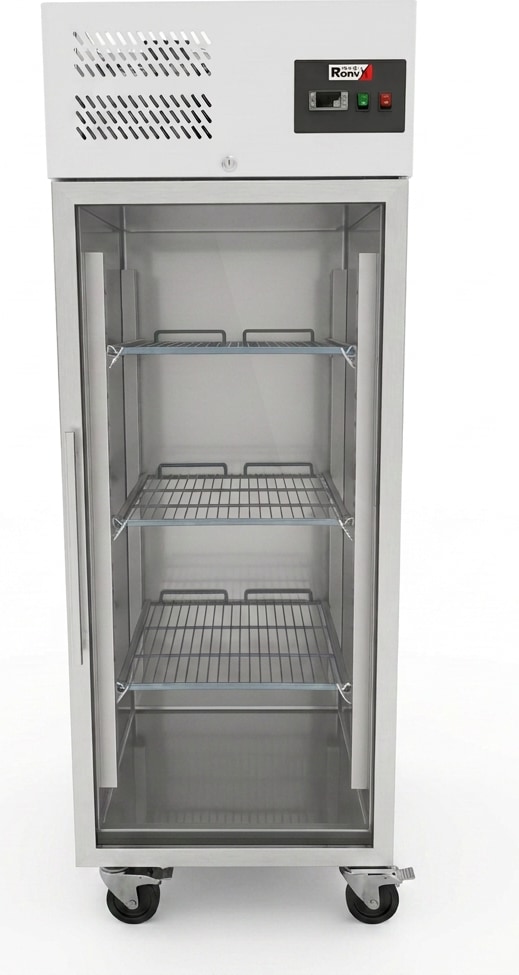 Romux® Gefrierschrank mit 1 Türen Glastüren 74 cm mit Umluftkühlung | Gastro Gefrierschrank aus Edelstahl mit 650 L Kapazität - 3 Einlegeböden 580 W