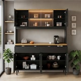 thumbnail of Merax LED buffetkast 160x40x185 cm, hoge kast zwart-eiken met stopcontact, USB-A/USB-C, opbergruimte en koffiestation