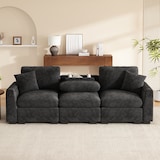 thumbnail of Dreisitzer-Sofa 242×80×88 mit Klapptisch USB-Anschluss Getränkehalter Stauraum Loungebett Couch Wohnzimmer – Grau
