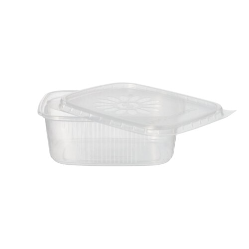 250 Feinkost Verpackungsbecher 200ml/200ccm  klar rechteckig PP recycelbar mit Deckel im Kombipack
