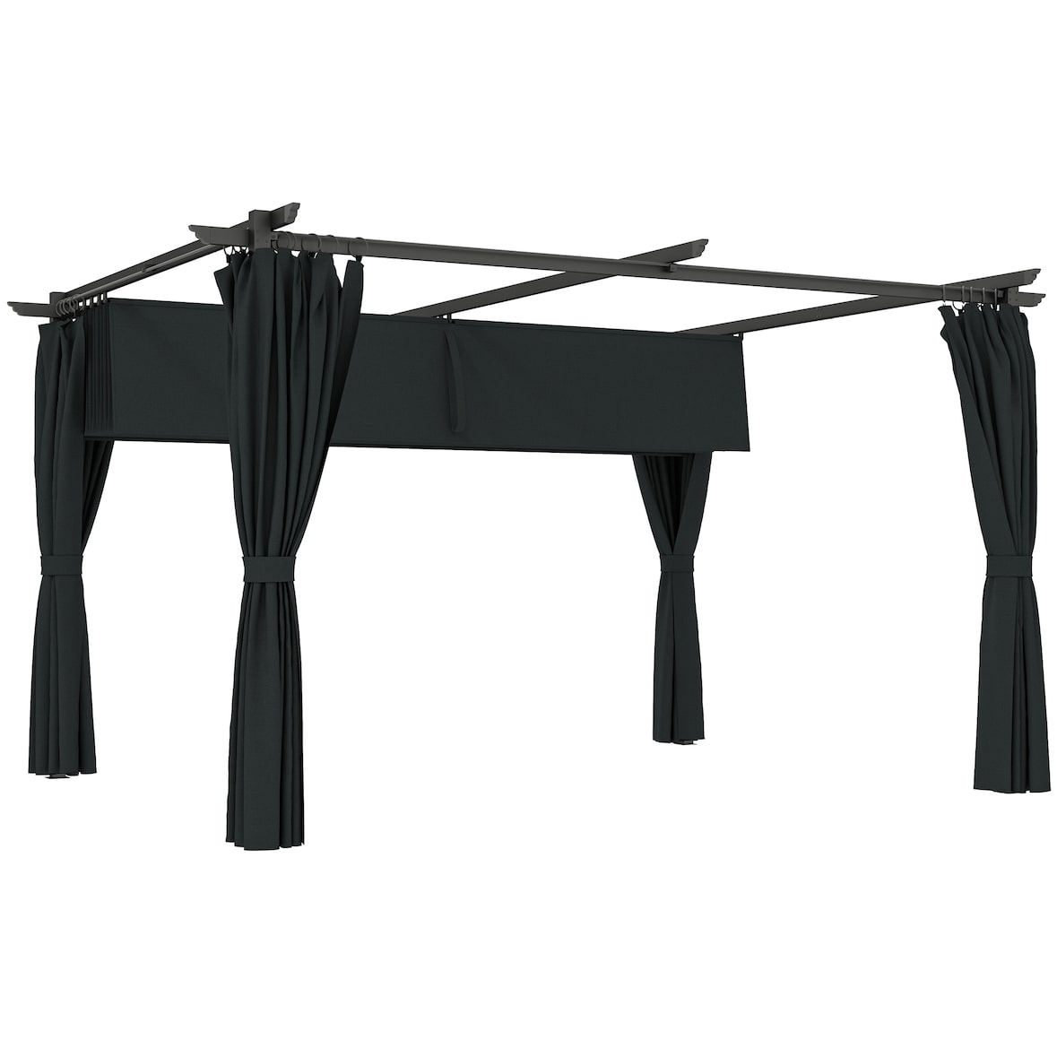 Outsunny pérgola con techo retráctil 4x3 m pérgola de aluminio con paredes laterales cenador con tela de poliéster anti-UV resistente al agua gris
