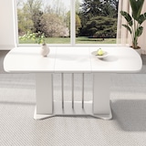 thumbnail of Ausziehbarer Esstisch 160x80x75 cm MDF Weiß+Silber mit Stauraum an Tischbeinen, klassisches Design, pflegeleichte Oberfläche, für 4 bis 6 Personen