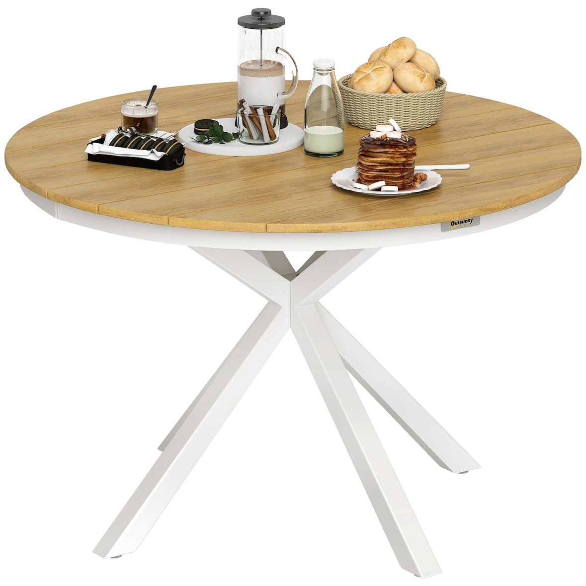 Outsunny-Gartentisch-Ø118 x 74H cm-Teak