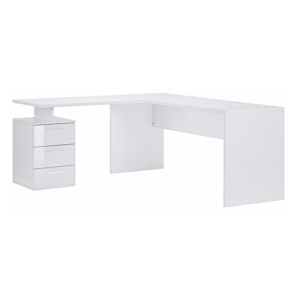 Web Furniture NEW SELINA Scrivania ad Angolo Melaminico 3 Cassetti 160x180cm   Bianco Lucido